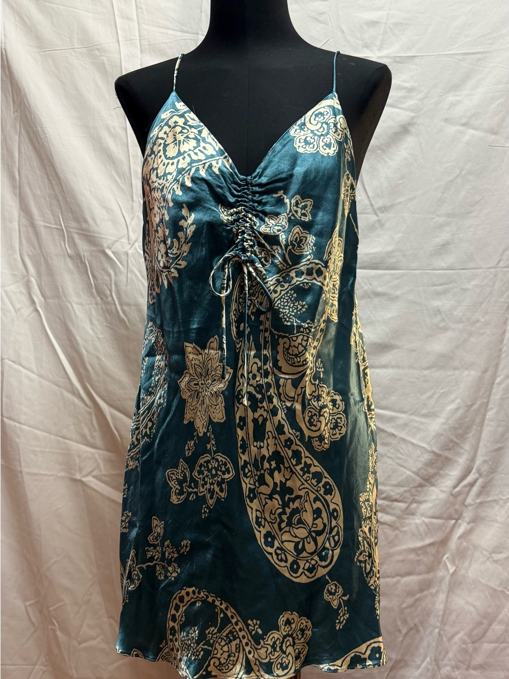 Zara Teal and white Paisley Satin Slip Dress